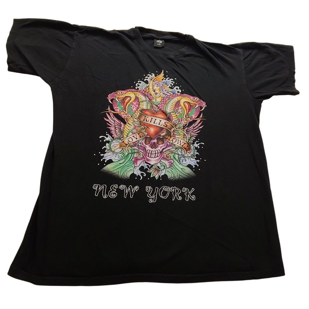 B&B‎ Men Black Love Kills Slowly Graphic T-Shirt XXL New York Tattoo Skull Cobra